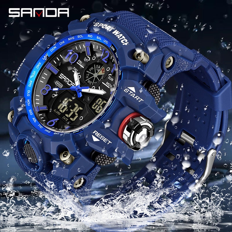 Sanda Fashionable And Cool Watch Men'S Outdoor Swimming Sports Waterproof Watch Junior High School Students Multi-Functional Dual Display Electronic Watch - Image 4